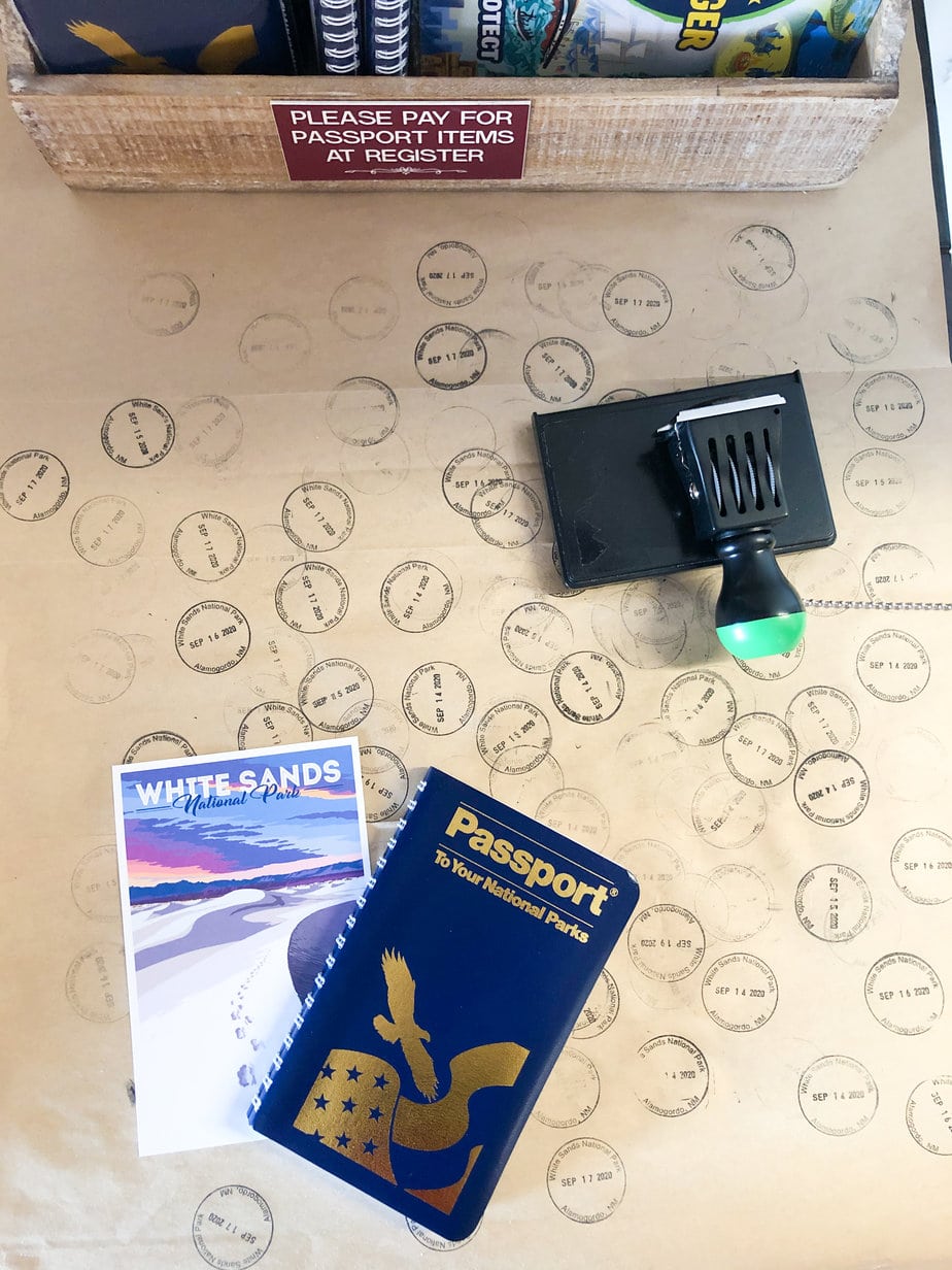 passport book and stamps from white sands national park pass