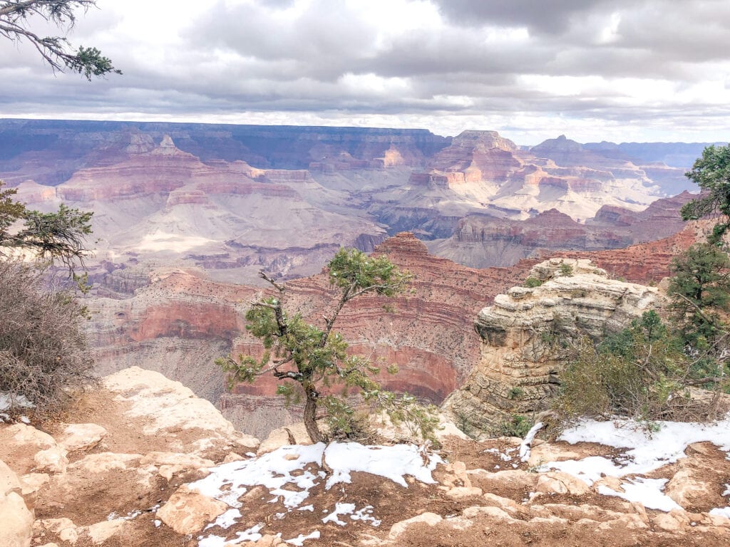 grand canyon in the winter with snow