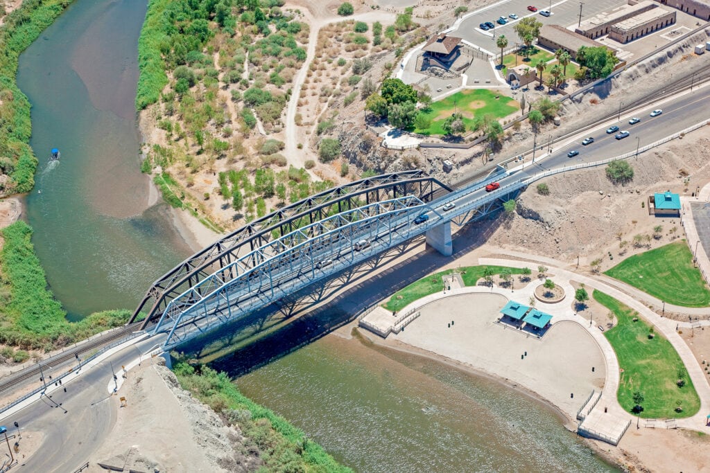 Two bridges connecting Arizona to California